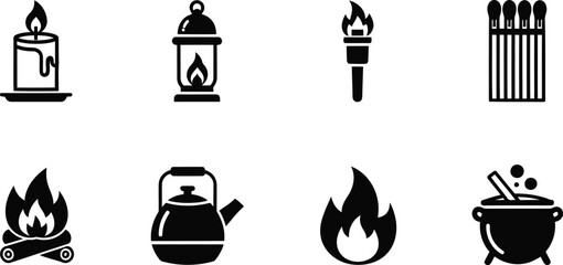 Fire and light icons set Vector