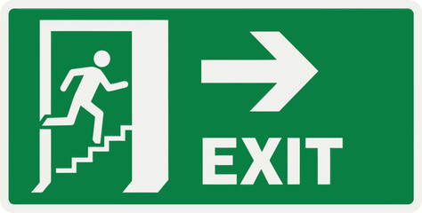 Exit sign, green emergency route with arrow Vector