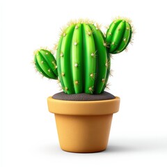 3D Cartoon Cactus in Terracotta Pot Isolated on White Background