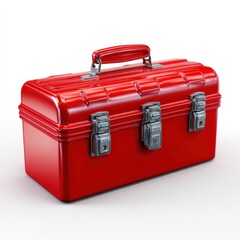 Red Vintage Style Metal Toolbox Isolated on White Background