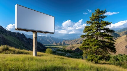 Blank Billboard in Scenic Mountain Landscape