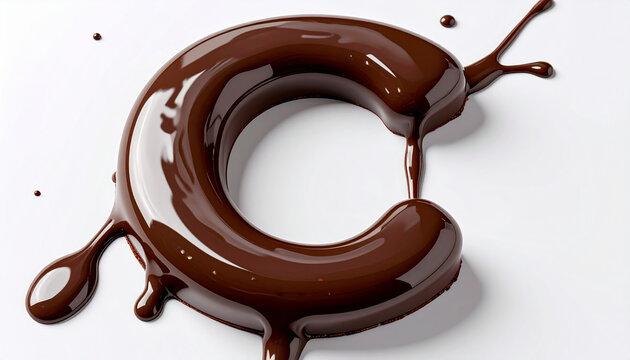 Letter C formed from chocolate, dripping and melting, isolated on white background, food