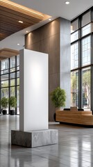 Blank White Signage Mockup in Modern Corporate Lobby