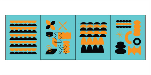 Abstract retro set colorful backgrounds with brutal geometric shapes,simple contemporary colorful shape s,vector illustration 