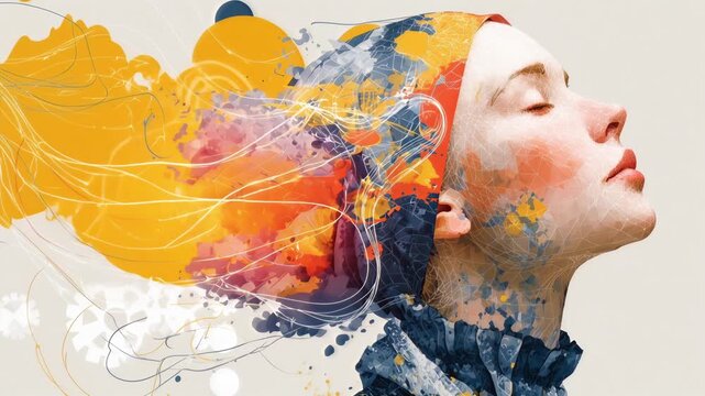 Vibrant abstract portrait symbolizing neurodiversity and sensory processing, perfect for commercial and editorial projects on mental health and creative thinking
