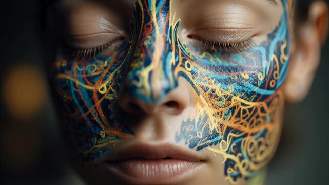 Vivid abstract face art symbolizing neurodiversity, sensory processing, and creative expression, perfect for commercial and editorial projects on mental health and inclusion