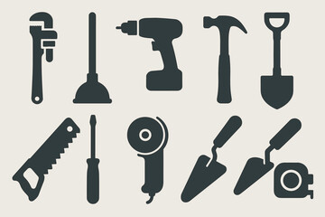 Silhouette collection of essential hand and power tools