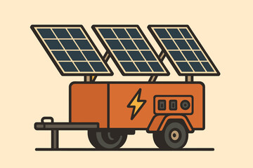 Mobile solar power generator with triple panels for renewable energy on wheels