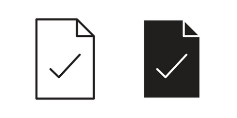 Accept document icons in line art and flat black clipart design style