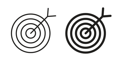 Aim icons in line art and flat black clipart design style