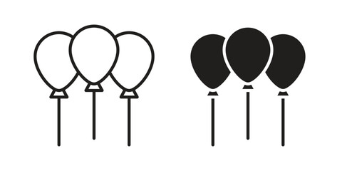 Balloons icons in line art and flat black clipart design style © iconic