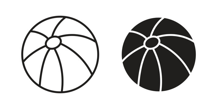 Beach ball icons in line art and flat black clipart design style