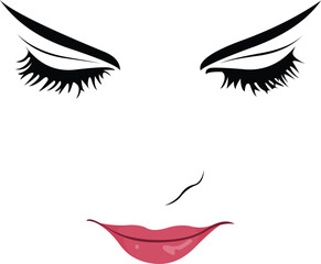 Cartoon Woman's Face with Makeup and Eyelashes