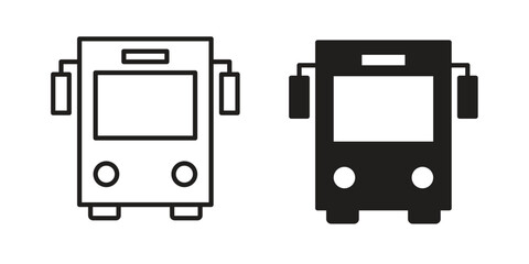 Obraz premium Bus icons in line art and flat black clipart design style
