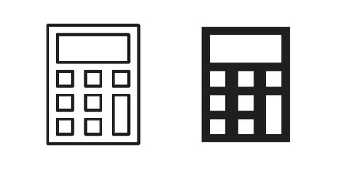 Calculator icons in line art and flat black clipart design style