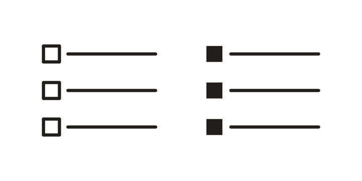 Bulleted list icons in line art and flat black clipart design style