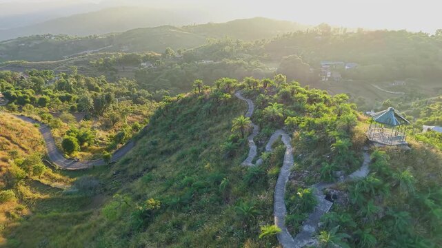 Cinematic morning fog and sunrise over Govind Sagar Lake and Bandla Hills, Himachal