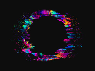 Colorful Pixel Glitch Ring Frame on Black Background