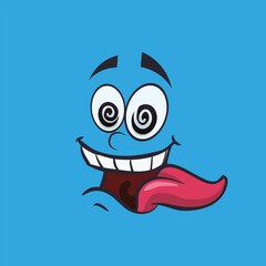 Cartoon face with tongue out blue eyes