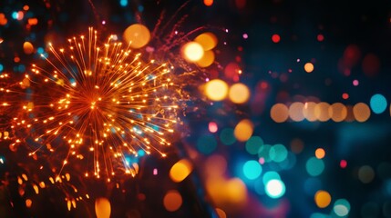 Obraz premium A captivating display of fireworks illuminating the night sky with vibrant colors and light streaks.