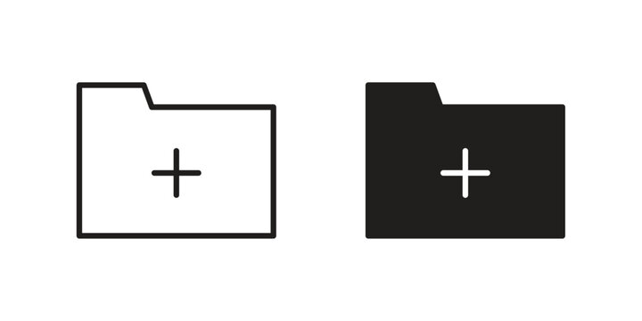 Create folder icons in line art and flat black clipart design style