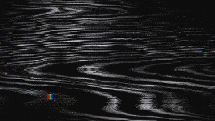 VHS Glitch Noise with Analog Distortion. Background with analog noise, scanline distortion, and corrupted signal