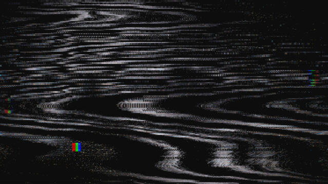 VHS Glitch Noise with Analog Distortion. Background with analog noise, scanline distortion, and corrupted signal
