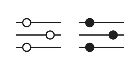 Filter Control icons in line art and flat black clipart design style