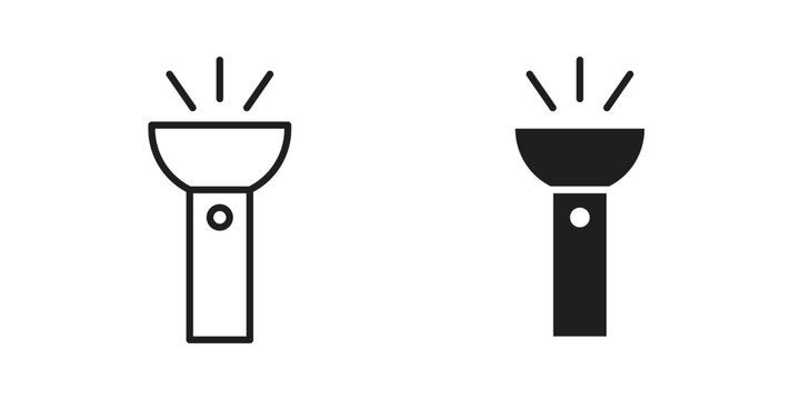 Flashlight icons in line art and flat black clipart design style
