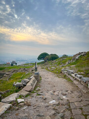 Traversing the Sacred Path to Athena's Temple of Eumenes II amidst Pergamon Acropolis Twilight