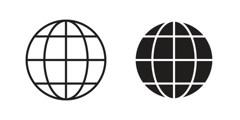 Globe icons in line art and flat black clipart design style © iconic