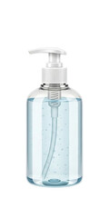 Fototapeta premium Clear plastic pump bottle filled with blue sanitizer gel for hygiene cleaning isolated on transparent background