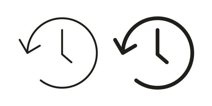 History icons in line art and flat black clipart design style