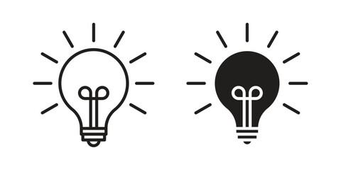 Idea icons in line art and flat black clipart design style