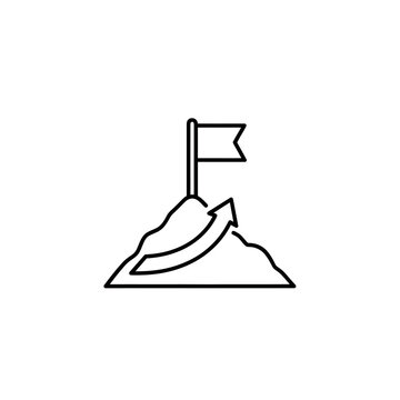 Motivational Mountain Climbing Peak with Flag and Progress Arrow Illustration