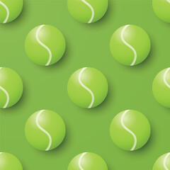 Vector 3d Tennis Ball Seamless Pattern. Green Vector Background with 3d Tennis Balls. Repeat Tile for Sports Design, Tennis Ball Pattern for Textile, Packaging, Gift Wrap, Fabric