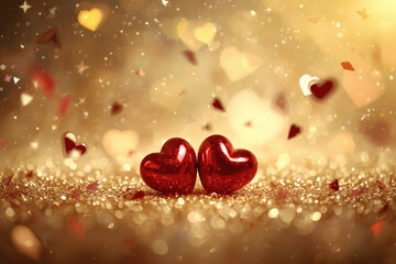 Obraz premium Valentines day concept. Valentine's day background with glitter hearts. Hearts as background.
