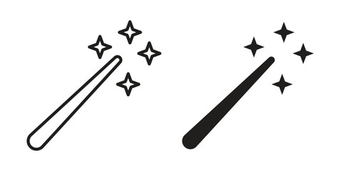 Naklejka premium Magic icons in line art and flat black clipart design style