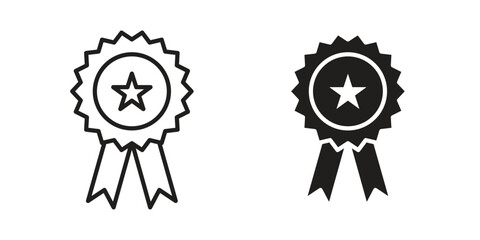 Medal icons in line art and flat black clipart design style