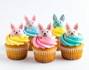 Delightful collection of homemade cupcakes each adorned with sweet bunny faces and vibrant frosting perfect for festive celebrations like Easter and springtime gatherings