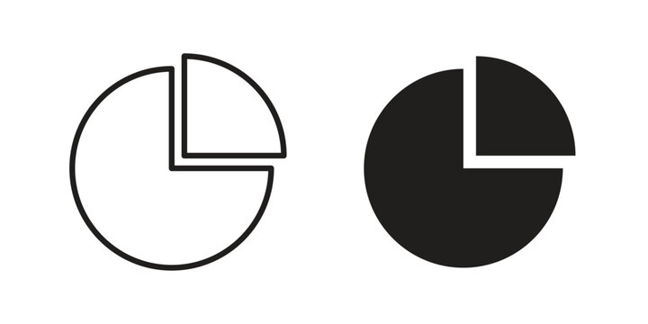 Pie chart icons in line art and flat black clipart design style