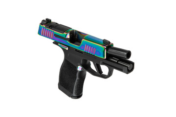 Modern Compact Pistol with Rainbow Finish