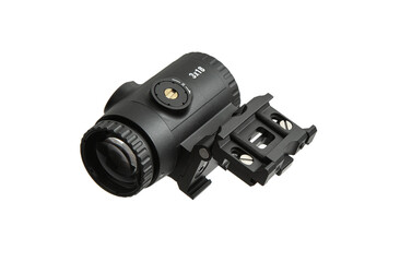 Black 3x18 tactical scope with a flip-to-side mount isolated on a white back