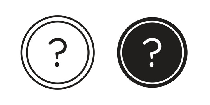 Question icons in line art and flat black clipart design style