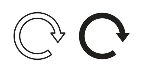 Reset icons in line art and flat black clipart design style