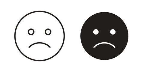 Fototapeta premium Sad icons in line art and flat black clipart design style