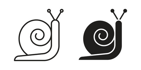 Snail icons in line art and flat black clipart design style © iconic