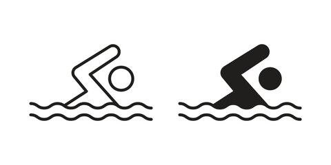 Obraz premium Swimming icons in line art and flat black clipart design style