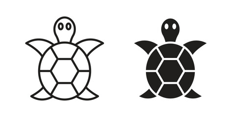 Obraz premium Tortoise icons in line art and flat black clipart design style