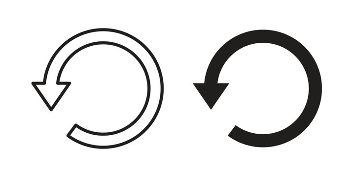 Undo icons in line art and flat black clipart design style